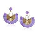 Anmpab Straw Fan Bohemian Tassel Earrings for Women Trendy Colorful Fringe Summer Beach Statement Earrings - color: Violet