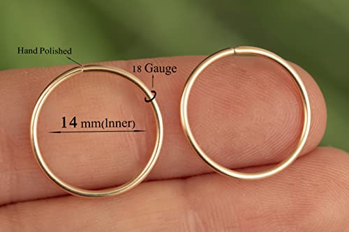 Gold Hoop Earrings Silver Hoop Earrings - Hoop Earrings For Women Two Pcs Of Thin Gold Filled Sterling Silver Hoops, Helix Hoop, Tragus Ring, Cartilage Hoop - color: Gold, style: 14mm 18 gauge / 1 pair