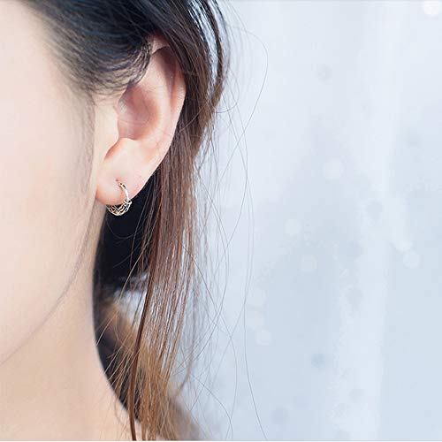 Boho Bali Filigree Vintage S925 Steling Silver Endless Round Sleeper Cartilage Small Hoop Earrings for Women Men Fashion Huggie Hoops Hypoallergenic Pierced Jewelry Gifts 12mm