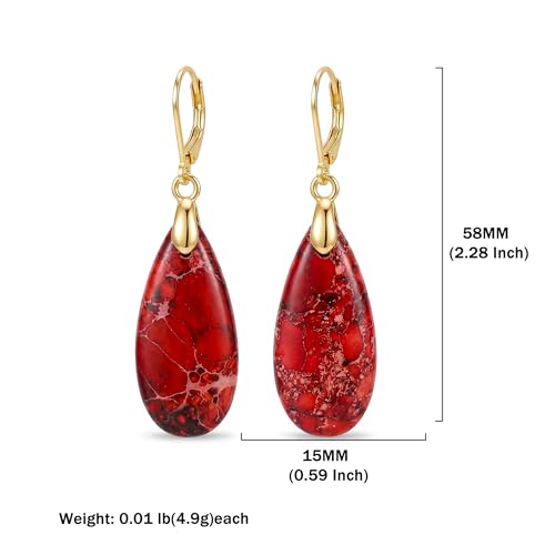 Joya Love 14K Gold Plated Healing Stone Teardrop Pendant Necklace for Women, Waterproof Stainless Steel Chain, Colorful Natural Stone Look, Boho Spiritual Jewelry Gift - color: Red -Gold