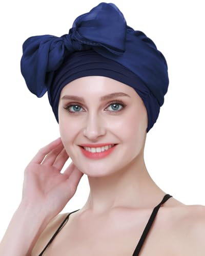Chemo Headwear Turbans for Women Long Hair Head Scarf Headwraps Cancer Hats - color: Both Navy