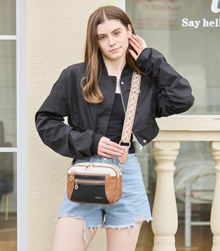 Crossbody Purse for Women Small Crossbody Bags Trendy Vegan Leather with Adjustable Shoulder Straps Gift for Mother Wife Mom - color: Beige With Black and Brown