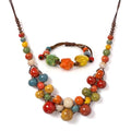 KURTCB Boho Hippie Ceramic Beaded Necklace Bracelet Colorful Statement Chunky Beads Strand Necklace Bracelet Thanksgiving Fall Autumn Jewelry for Women - style: Style 2
