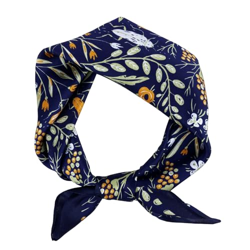 Women's Small 21 inch 100% Silk Scarf Bandana for Head Neck Hair | 100% Mulberry Silk Lightweight Designs Gift-Ready Packaging For Hair Fashion 21"x21" Printed - color: 302navy Orange