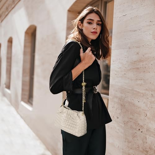 Joryin Woven Women's Crossbody Bag & Evening Purse, Trendy Dumpling Clutch & Hobo Cloud Shoulder Bag Trendy Dumpling Clutch - color: Woven Leather-sand