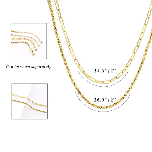 CHESKY Layered Necklaces for Women, 14K Gold Plated Chain Necklace Women Trendy Cuban Link Paperclip Chain Toggle Clasp Necklace Fashion Chunky Jewelry for Women - style: Paperclip/Rope-GD
