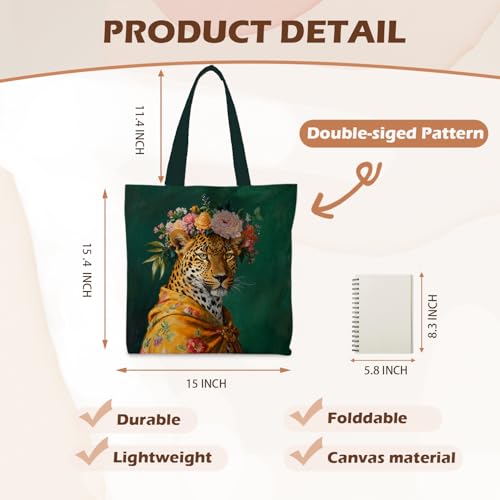 Preppy Animal Tote Bag, Pet Canvas Tote Bag, Reusable Grocery Shopping Shoulder Bags - color: Floral Tiger