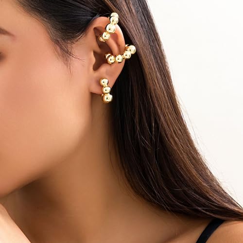 Gold Ear Cuff Earrings for Women Non Piercing 14K Gold Plated/Silver Cuff Clip On Cartilage Hoop Shining Cubic Zirconia Twisted Chain Ear Clip On Earring for Women Chunky Ear Cuffs Earrings - color: B-gold