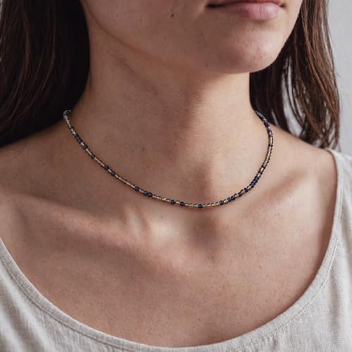 JSJOY Tiny Crystal Beaded Choker Necklaces for Women Colorful Beaded Necklace Dainty Choker Necklaces Simple Boho Jewelry Gifts for Teens Handmade Shining Bead Necklaces Gifts - color: Dark Black
