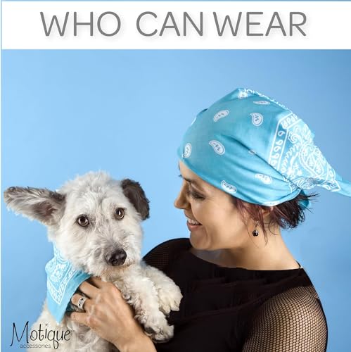 Motique Accessories Set of 3 Paisley Bandanas – 100% Cotton 22 Inch Head Scarf Neck Bandana Face Cover - color: Blue