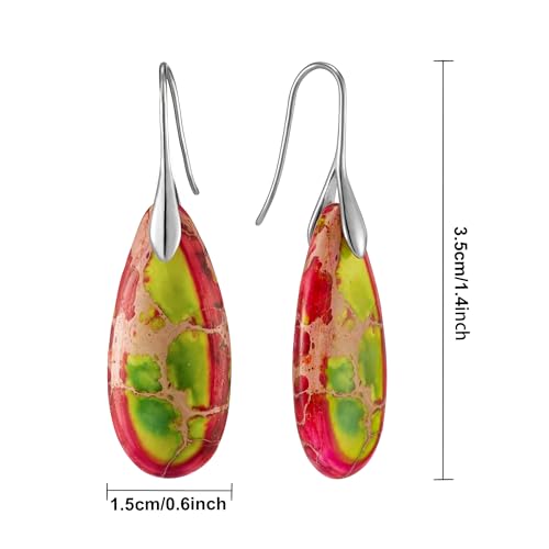 SELOVO Stone Fishhook Dangle Drop Earrings Statement Earrings for Women Stone - color: Red&Yellow green-Silver Color Hook