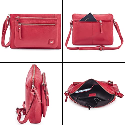 Leather Crossbody Bags for Women Small Soft Genuine Pebbled Sling Shoulder Handbag Crossover Purse with Full Adjustable Strap (Red Nappa) - color: Red Nappa