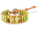 Sriomu 7 Chakra Bracelets for Women Handmade Natural Jasper Stone Healing Bead Bracelet Women Men Boho Friendship Inspirational Jewelry Natural Jasper Stone Double Layer Healing Bead Jewelry Gifts - color: Light Green - Leather
