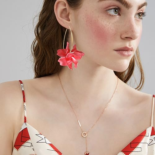 Exaggerated Bohemian Resin Rose Flower Petal Dangle Drop Earrings Long Acrylic Tiered Floral Tassel Earring for Women - color: Pearl Red