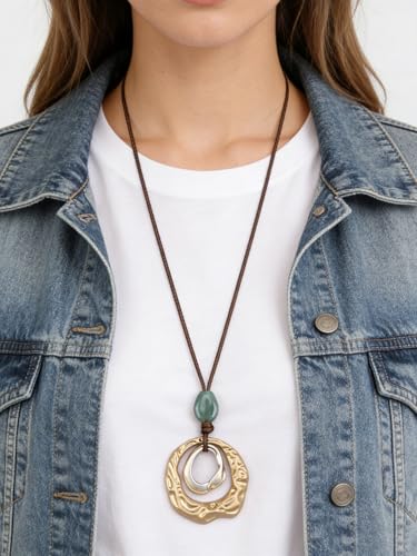 Chunky Necklace for Women Boho Pendant Necklace Statement Western Choker Necklaces for Women Vintage Bohemian Jewelry - style: Bohemian Choker Necklace