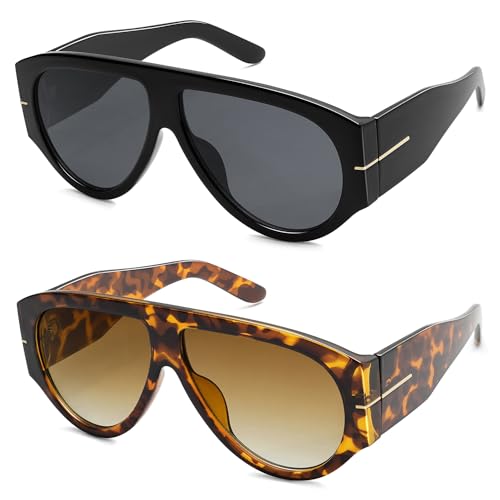 Oversized Retro Aviator Sunglasses Womens Mens 70s Classic Vintage Sun Glasses AR82227 - color: Deep Black+tortoise