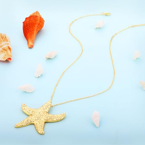 Seashell Starfish Necklace for Women Conch Shell Summer Pearl Beach 14k Gold Layered Dainty Choker - style: Beach