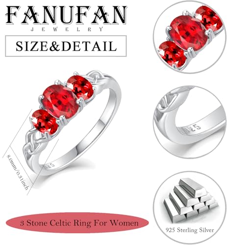 Celtic Birthstone Rings for Women 925 Sterling Silver Celtic Knot Ring 3-Stone Promise Rings for Her Wife Birthday Anniversary Wedding Jewelry - color: 07-July-Ruby