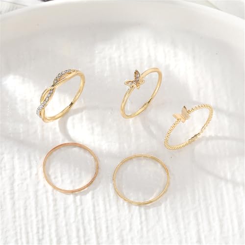 Knuckle Rings Set for Women,Simple Dainty Stackable Finger Ring Pack Minimalist Cute Butterfly Moon Heart Rings Boho Statement Jewelry Size Mixed - style: Style-F