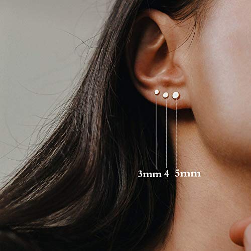 925 Sterling Silver Dot Stud Earrings | Small Simple Round Disc Stud Earrings | Tiny Flat Circle Hypoallergenic Cartilage Tragus Piercing Earrings Gifts for Women Men 2mm 3mm 4mm 5mm - color: #2 gold-3/4/5mm
