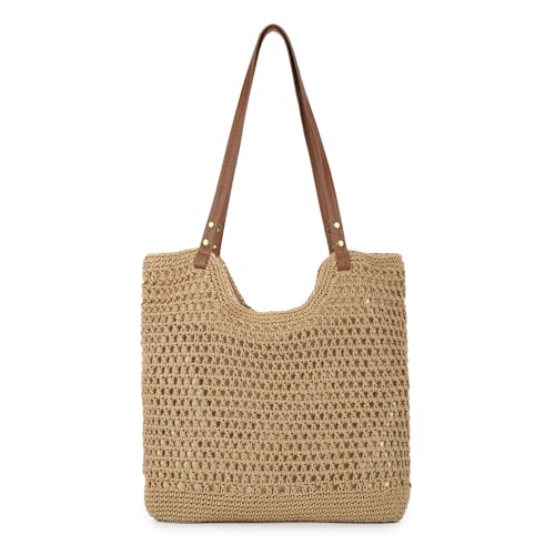 GOKTOW Crochet Beach Bag Women Woven Tote Handbag Casual Boho Bags Large Shoulder Purse For Summer Vacation Travel - color: Brown