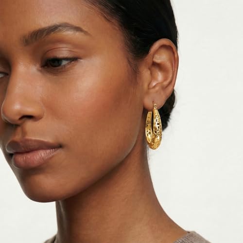 NARMO 925 Sterling Silver Hoop Earrings for Women Hypoallergenic Lightweight Simple Huggie Hoop Earrings Twisted Hoop Earrings Colorful Cubic Zirconia Hoop Earrings Rainbow Hoop Earrings - color: Gold Vintage Vine