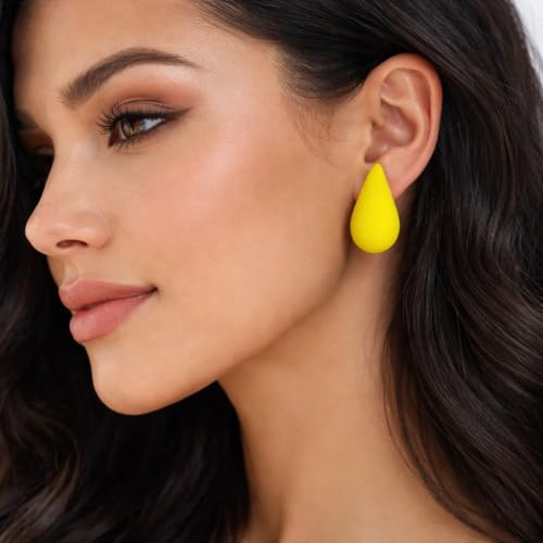 14K Gold Clip On Earrings Women,Teardrop Chunky Detachable Hoop Clip-On Earrings for Non Pierced Ears Hypoallergenic Lightweight Earring Clips - color: Yellow