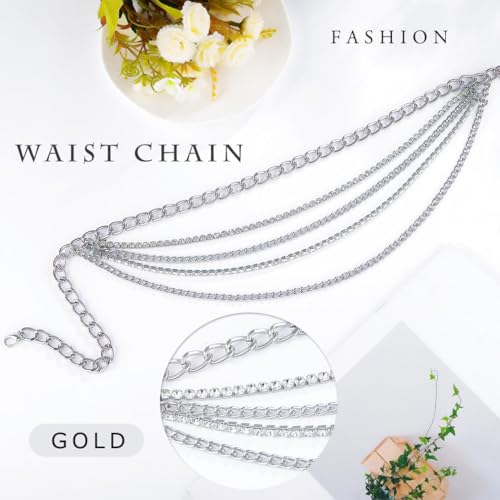 Rhinestone Waist Chain Body Chain Crystal Body Jewelry for Women Layered Rhinestones Belly Chain Summer Beach - color: Silver