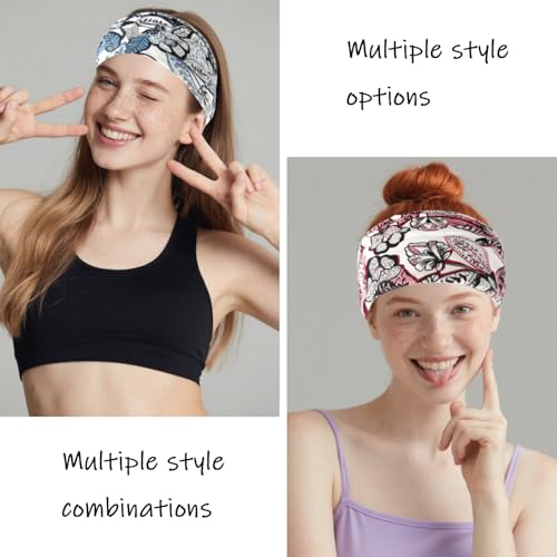 6 Pack Boho Style Women's Headbands, Non slip Fashion Wide Elastic hairband, Daily Sports Yoga Workout Women's Hair Bands,Floral Print,Red and Black - color: Type 5