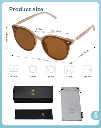 SOJOS Sunglasses Womens Trendy 2025 Classic Round Retro Vintage Shades Large Frame Sunnies SJ2067 - color: Jelly Brown