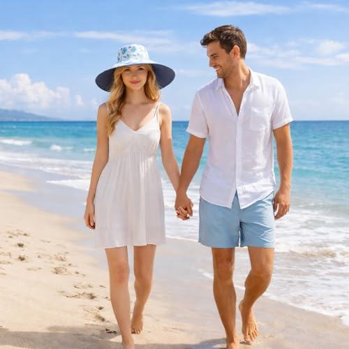 Wide Brim Sun Hat for Women Reversible Beach Hats Metal Wired Edge Gardening Hats, UPF 50+ Bucket Summer Hat - color: Navy