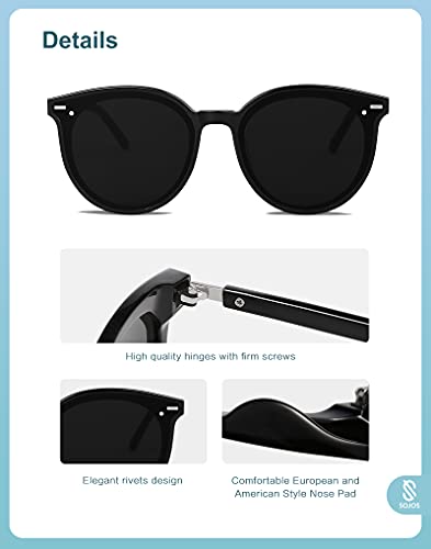 SOJOS Sunglasses Womens Trendy 2025 Classic Round Retro Vintage Shades Large Frame Sunnies SJ2067 - color: Shiny Black