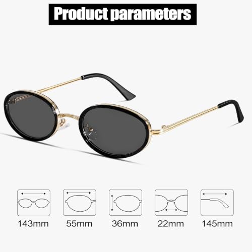 boten Retro Oval Sunglasses for Women 90s Small Gold Frame Sun Glasses Lightweight Cute Chic Sunnies - color: Gold Frame-grey Lens