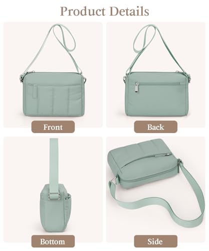 Pritent Crossbody Bags for Women, Lightweight Puffer Travel Cross Body Purse, Mini Shoulder Handbag Used for Daily Gym Hiking - color: Tender Green