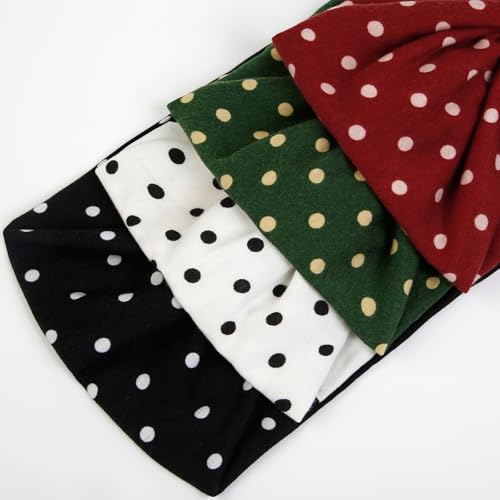 Huachi 4 Packs Polka Dot Headbands for Women Wide Stylish Head Wraps Thick Hairbands Large African Sport Yoga Turban Headband Hair Accessories - color: Polka Dot