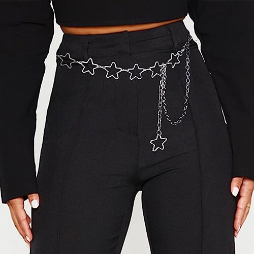 Long Tassel Waist Chain Belt for Women, Adjustable Metal Body Belly Belt Chain for Dress - color: Silver Star, size: XL: (Fit Waist 59.1in)