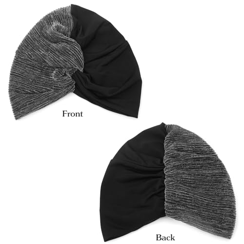 XYIYI Chemo Headwear Turban for Women, Cancer Patients Head Wrap Cover Hat for Hair Loss - color: Black Silver