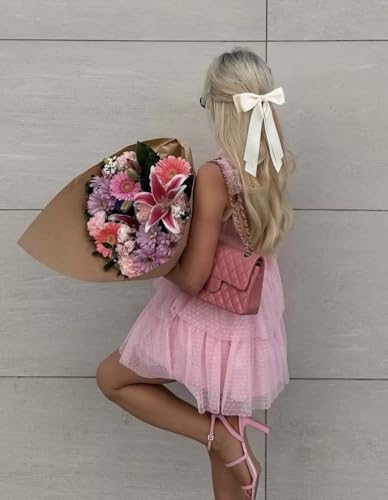 Hair Bows for Women Valentine's Day Bow Clips Cute Ribbons Girls Ribbon Bows BowKnot Barrettes Tassel Bow Clips Fashion Valentine Hair Accessories for Women, Pink & Beige - color: Pink & Beige