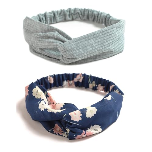 DRESHOW 10 Pack Boho Headbands for Women Girls Criss Cross Elastic Hair Band Twisted Head Wrap - color: 10 Pack C: Flower Printed Series Xib