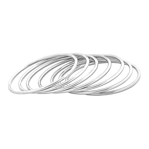 Glossy Thin Round Bangle Bracelet Set for Women, Set of 7 - color: Silver
