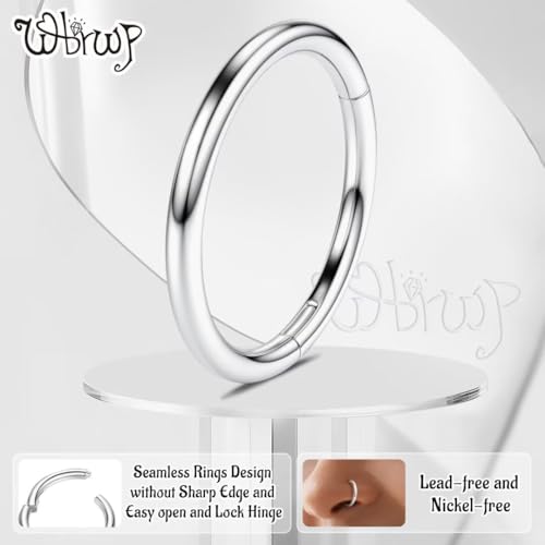 WBRWP 316L Stainless-Steel Piercing-Ring Hinged Nose-Rings-Hoop : 20G 18G 16G 14G Womens Body Pierecing Ring Segment Clicker Lip Rings Helix Cartilage Rook Earrings Diameter 6mm 8mm 10mm 12mm - color: 4pc set in silver color(each dia. 1 pc)
