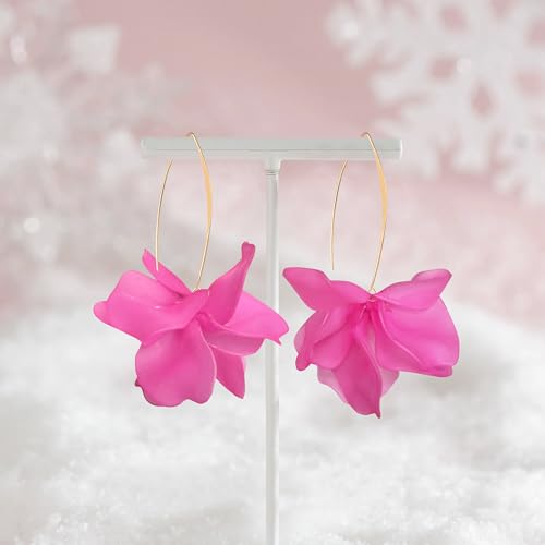 Exaggerated Bohemian Resin Rose Flower Petal Dangle Drop Earrings Long Acrylic Tiered Floral Tassel Earring for Women - color: Rose Red