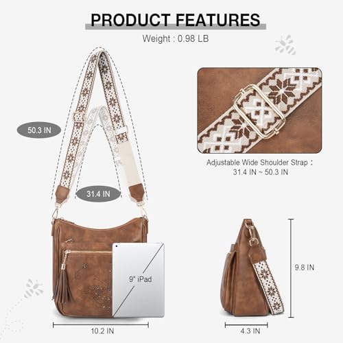 KITEVIUN Medium Crossbody Bags for Women Trendy, Women's Butterfly Shoulder Handbags with Tassel - color: 005-brown