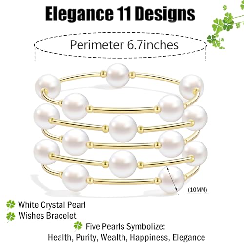 Elegance 11 designs 10mm Crystal White Pearl Blessing Bracelet - style: style-5pcs