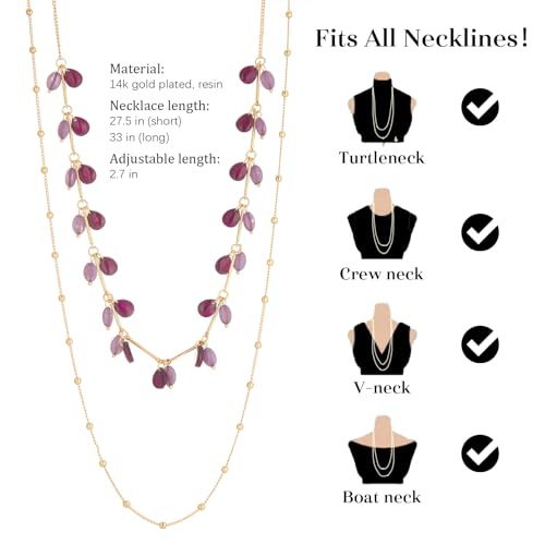 BULINLIN Layered Long Necklaces for Women Long Beaded Chain Necklace CostumeJewelry Mothers Day Gifts for Mom - color: Purple