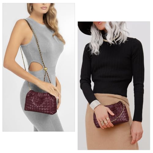 Joryin Woven Women's Crossbody Bag & Evening Purse, Trendy Dumpling Clutch & Hobo Cloud Shoulder Bag Trendy Dumpling Clutch - color: Woven Leather-wine