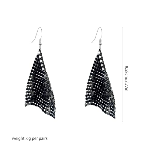 Sequin Earrings for Women Metal Mesh Grid Sequins Tassel Long Drop Dangle Earrings Trendy Charms Bridal Wedding Jewelry - color: Black