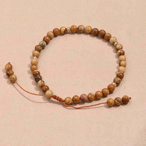Softones 6mm Natural Stone Anklet for Women Gemstone Ankle Bracelets for Women Healing Energy Crystal Anklets Adjustable(8.5-10 Inches) - color: Picture Jasper