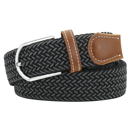 Mixed Color Woven Stretch Braided Belts for Men and Women Fashion Elastic Belts - color: Black and Gray, size: for Waist Size 28"-31"