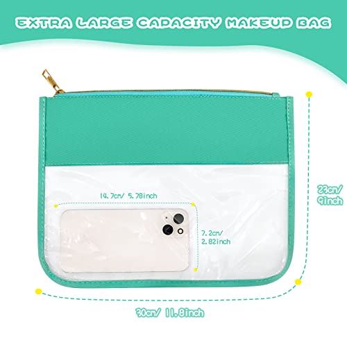 LOKFAR Nylon Makeup Bag DIY Chenille Letter Clear Travel Zipper Pouch, Preppy Makeup Bag Clear Cosmetic Bag, Water-proof Makeup Travel Pouch Snack Bags for Women (Green) - color: Green
